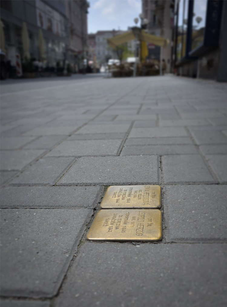 Stolpersteine na Orlí ulici v centru Brna. Foto © VRN
